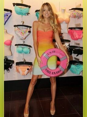 NWT Herve Leger Izzie Rainbow Ombré Strapless Bandage Dress